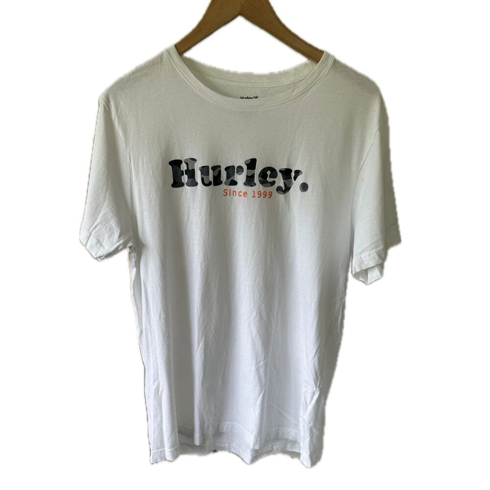 NWOT Hurley Men's 100% Cotton Gray Camouflage Words Short Sleeve T-Shirt L